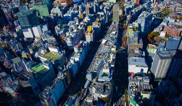 A cityscape at the urban city in Tokyo high angle wide shot photo