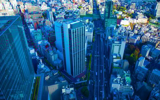 A cityscape at the urban city in Tokyo high angle wide shot photo