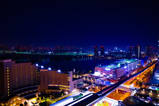 A night railway at the urban city high angle wide shot photo