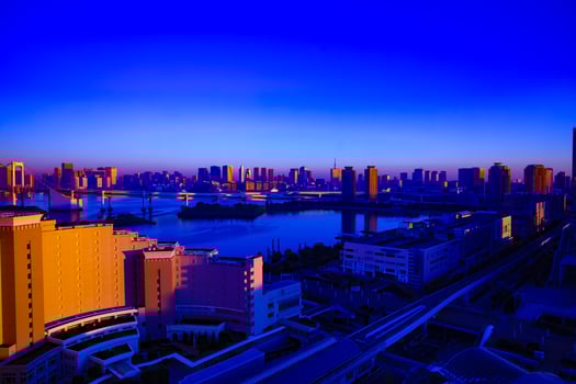 A dawn at the bay area in Odaiba Tokyo high angle wide shot photo