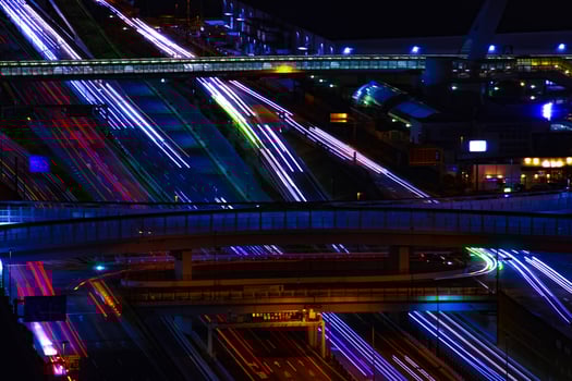 A night highway at the urban city in Tokyo long shot photo