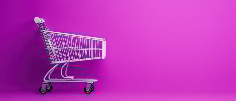 Modern shopping cart on a vibrant pink background, perfect for retail, e-commerce, and shopping-themed projects. photo