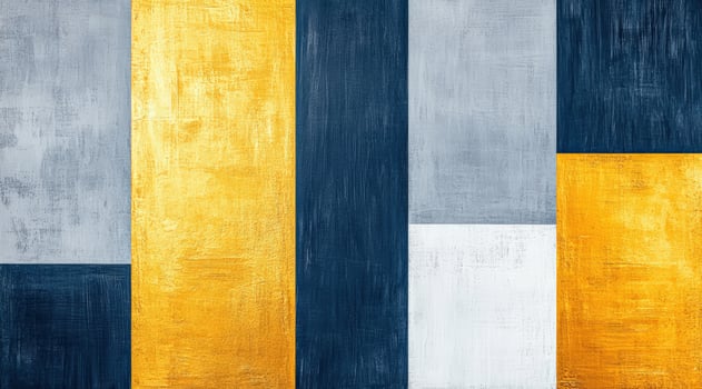 Abstract art featuring geometric shapes in blue, gold, and gray tones. Ideal for modern decor and artistic projects. photo