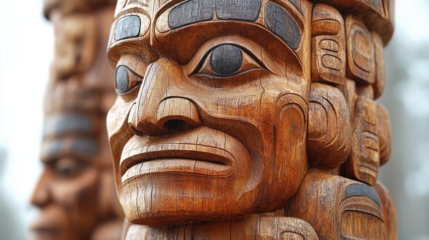 Traditional totem pole standing in modern interior design photo