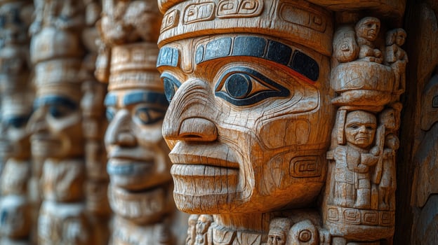 Traditional totem pole standing in modern interior design photo