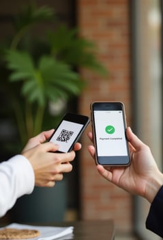 Payment successful confirmation on tablet screen, indicating the completion of an online transaction. photo