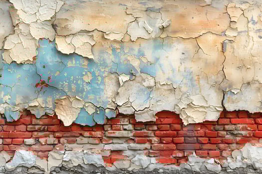 Weathered Brick Wall with Peeling Paint - Texture for Design, Background for Art Projects photo