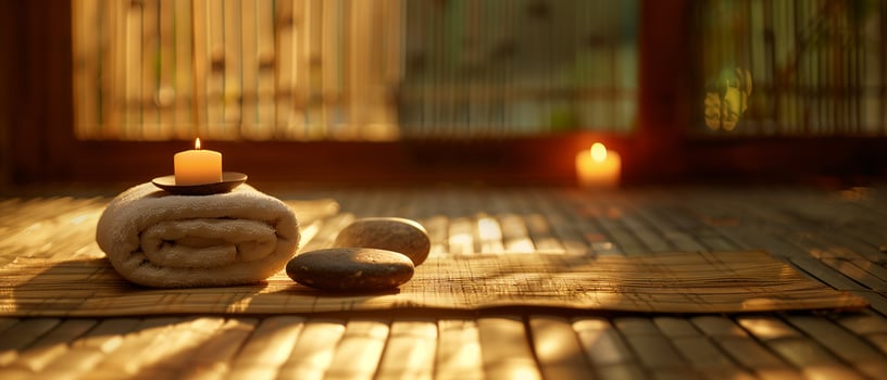 Spa Concept Massage Stones With Towels And Candles photo