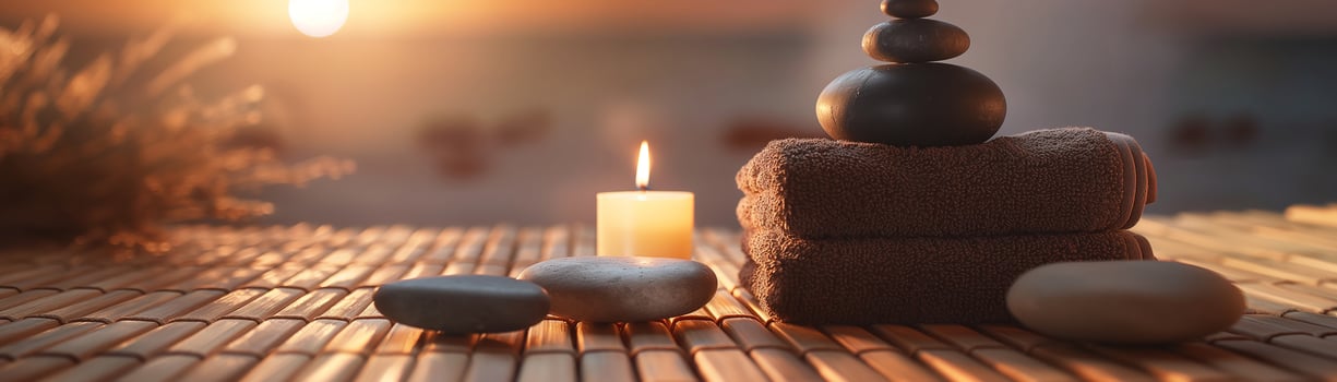 Spa Concept Massage Stones With Towels And Candles photo