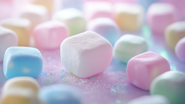 Colorful candy marshmallows. Pastel sweet treats. photo