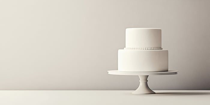 A beautifully simple and elegantly crafted white birthday cake is showcased on a stylish and sophisticated stand, making it perfect for minimalistic celebrations and a wide range of special occasions photo