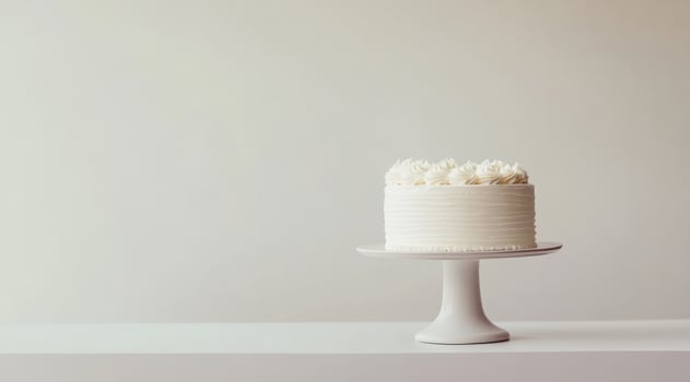 A beautifully crafted white birthday cake on a delicate stand is perfect for minimalist celebrations, offering a unique dessert experience that will impress your guests and spark conversation photo