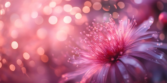 A stunning closeup image of a beautiful pink flower set against a sparkling, dreamy and whimsical backdrop photo