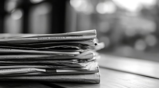 Delve into the enduring and timeless allure of black and white photography with this carefully composed and thoughtful image of newspapers, which evokes a sense of nostalgia and an elegant charm photo
