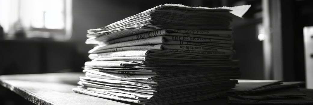 This monochrome image beautifully captures a neatly stacked pile of documents, evoking a strong sense of nostalgia and reflecting the significant role that paperwork plays in our daily lives photo