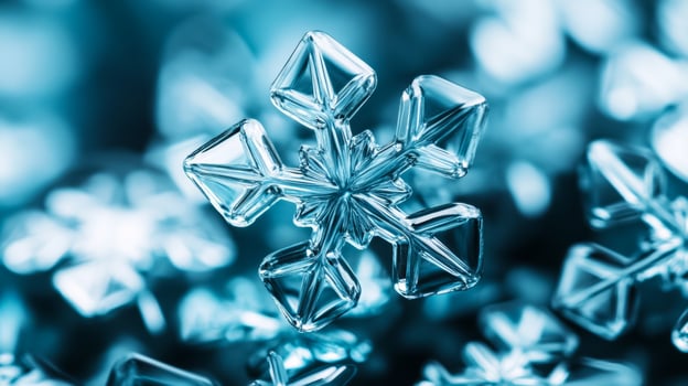 Smooth icy blue glass texture with frozen snowflake details winter holiday chill delicate crystalline surface perfect for festive designs photo