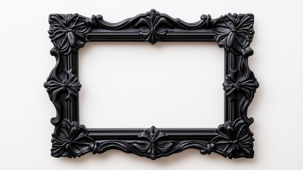 Overhead view of a Halloween style picture frame with ornate black gothic designs featuring spider webs and bat motifs isolated on a white background with soft shadows photo