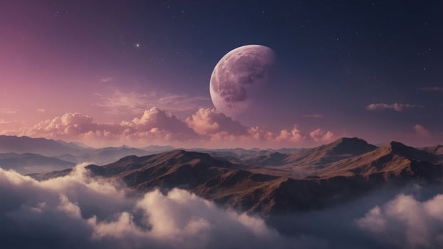 concept landscape fantasy sky, cloudy purple and pink a in moon Dreamy. photo