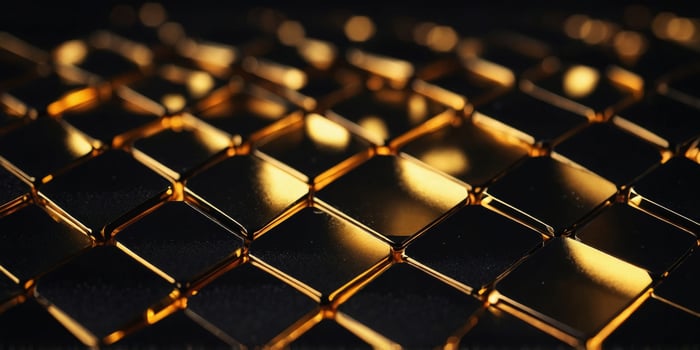 Hexagonal abstract metal black background with gold line light. photo