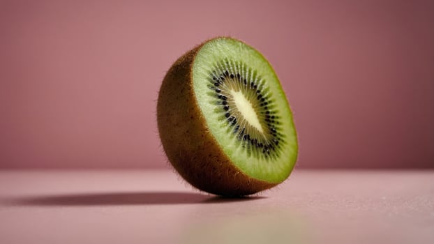 Half of a kiwi fruit on a pink background. photo