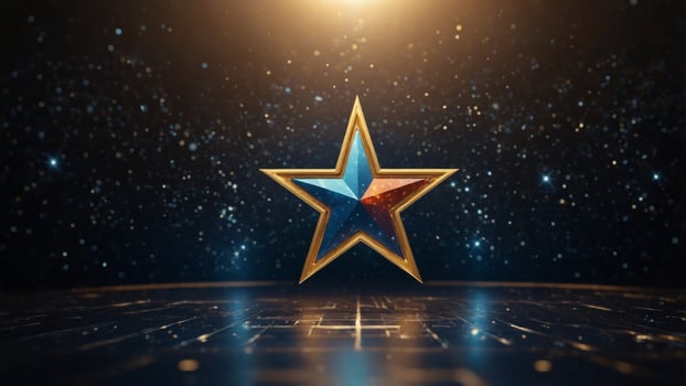 sleek a in feedback trusted symbolizing space, virtual a in stars with glowing badge assurance quality digital. photo