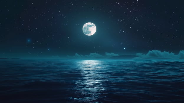 Night ocean landscape full moon and stars shine cool background photo