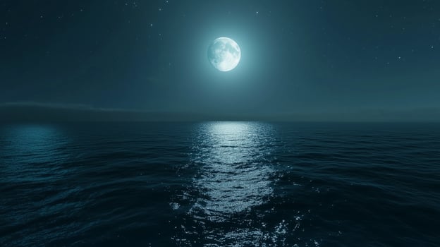 Night ocean landscape full moon and stars shine cool dark background photo