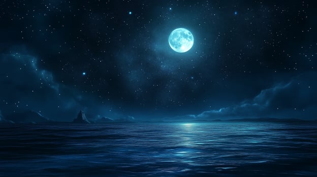 Night ocean landscape full moon and stars shine cool dark background photo