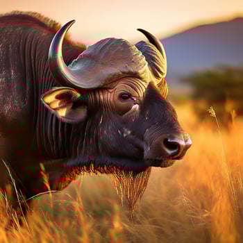 African Buffalo in Golden Hour Light photo