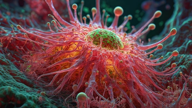 Cancer cells in human body. Medical science background. photo