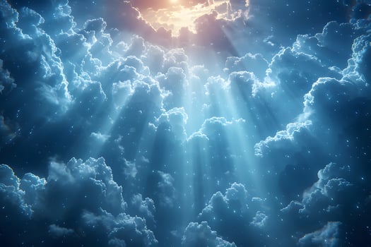 Heavenly Sunlight Breaking Through Dramatic Clouds - Dreamlike Scenery for Inspiration and Tranquility photo