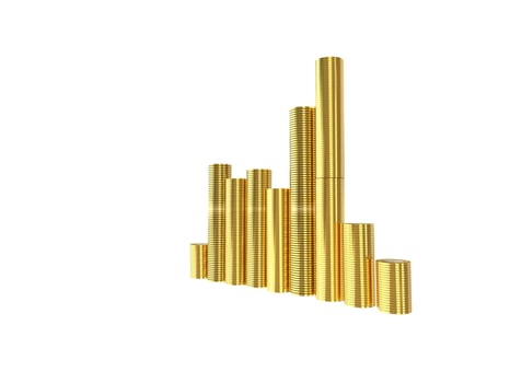 Group of Gold coins and rupees tower on white.Indian rupees and coin. photo