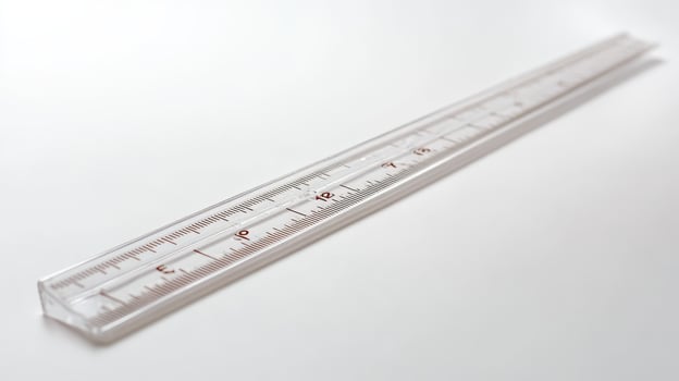 Clear plastic ruler on a white surface with measurements marked in inches and centimeters photo