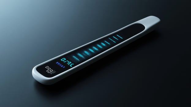 Smart thermometer displaying temperature readings on a sleek surface with a modern design photo