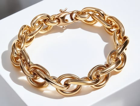 a gold chain bracelet with a large link photo