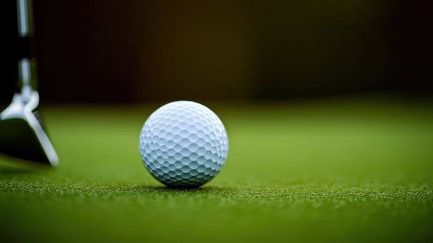 Close-up of a golf ball on green grass, ready to be putted. Perfect for sports, leisure, and golfing themes. photo