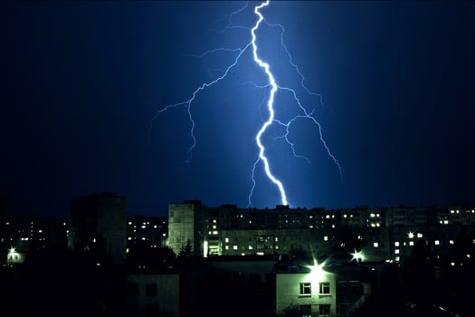 Thunderbolt and Lightning.night thunderstorm over the buildings in the city photo