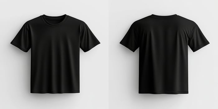 This highquality mockup template provides a detailed view of a blank black tshirt, showcasing both the front and back, which is perfect for printing unique and creative designs effectively photo