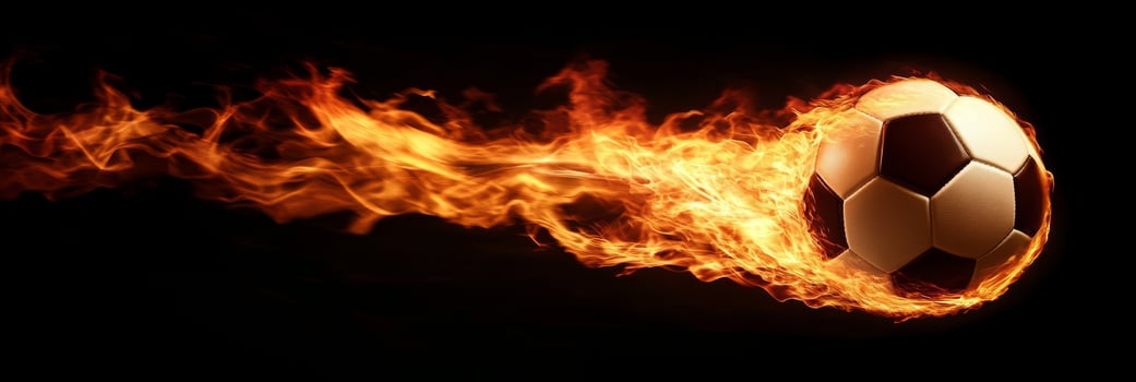 A dynamic soccer ball is artistically surrounded by vibrant flames, showcasing the energy and passion found in sports photo