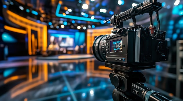 A vibrant television studio features advanced technology and bright, professional lighting, enhancing production quality for a variety of shows and broadcasts for diverse audiences photo