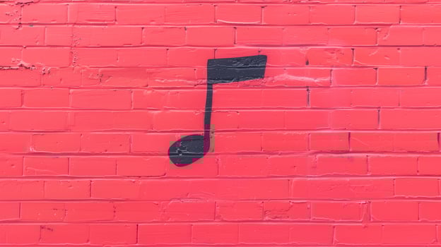 Music Note Graffiti on Bright Red Brick Wall - Bold Urban Art Design Concept with Musical Symbol against Vibrant Background for Contemporary Creative Projects photo