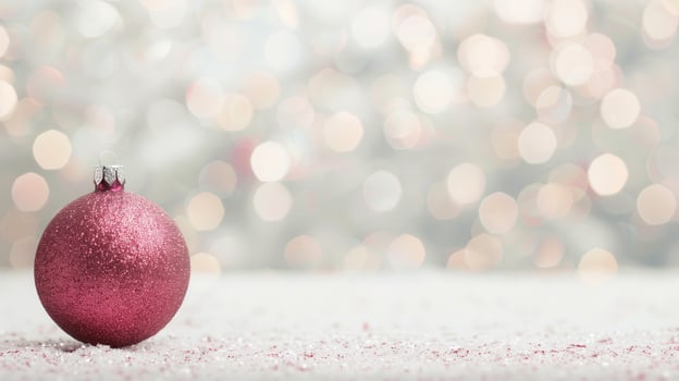 Pink Glitter Christmas Ornament on Sparkling Background with Bokeh Lights for Holiday Decor and Festive Design photo
