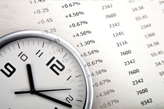 large white clock face with economic digits closeup photo