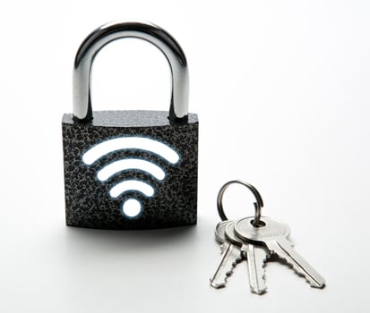 padlock with password wi-fi with keys on a white Internet security photo
