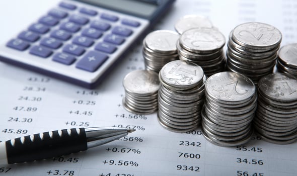 stacks of Russian rubles with calculator photo