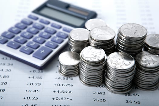 stacks of Russian rubles with calculator photo