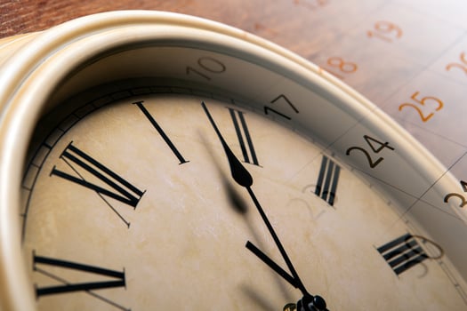 clock face with sheet of a calendar with the number of days photo