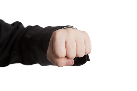 man's hand indicates fist photo