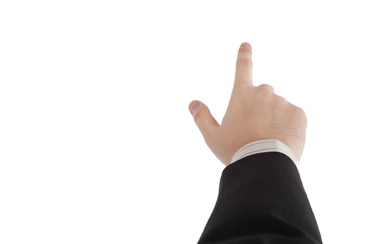 man's hand indicates photo