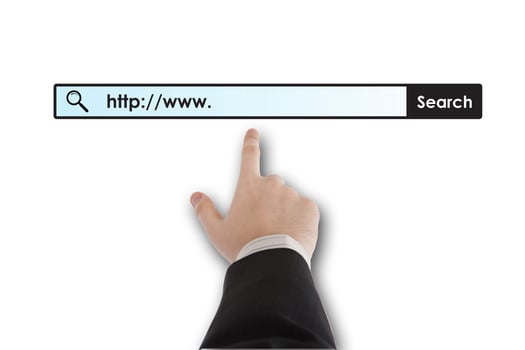 man's hand clicks on the address bar photo